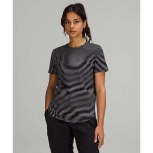 Lululemon Womens Short Sleeve Love Crew T-Shirt Parallel Stripe Black White 8